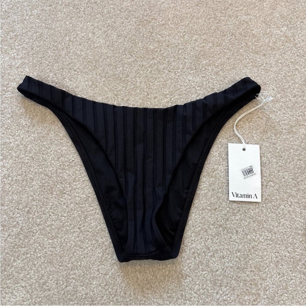 Vitamin A California High Leg Bikini Bottoms in Black Super Rib